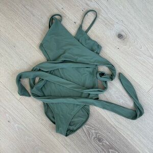 Aerie Green One Piece Wrap Swimsuit